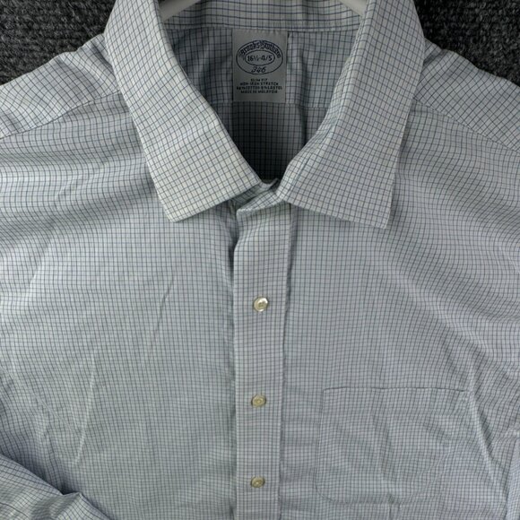 Brooks Brothers STRETCH Blue Check Long Sleeve Cotton Button Up 16.5 34/35 Slim - Picture 1 of 15
